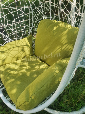 Кресло подвесное Кокон F-09 (Белый ротанг/Зеленая подушка)