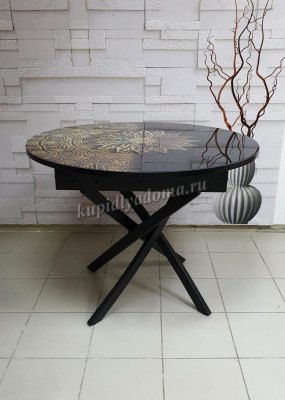 Стол обеденный раздвижной Арчи (Орнамент S249/Опоры черные)