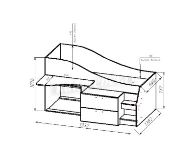 Кровать-чердак Геометрия-3 (Белый/Делано светлый)