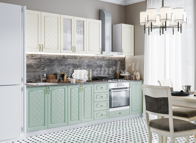 Шкаф верхний горизонтальный со стеклом 5ХС кухня Версаль (Белый/Айвори)