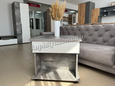 Стол журнальный Моника раскладной с ящиком (Айрон рок/Белый лофт)