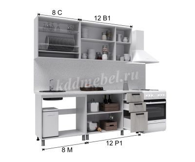 Кухня Кампео 2,0 (Белый снег/Бриз/Столешница Дуб вотан)