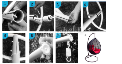 Кресло подвесное маленькое Кокон F-03 (Светло-серый ротанг/Красная подушка)