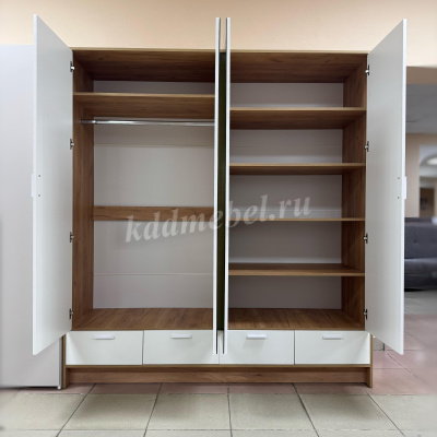 Шкаф распашной Ирис 4-х створчатый (Дуб крафт золото/Белый)