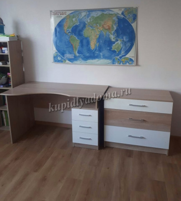 Стол письменный эргономик Гарвард 130 3 ящика левый (Дуб сонома/Белый)