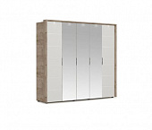 Шкаф Джулия 5-ти дверный с 3 зеркалами с порталом (Дуб крафт серый/Белый глянец)
