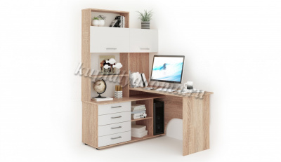 Стол компьютерный угловой с надставкой Гарвард левый 130*120 (Дуб сонома/Белый)