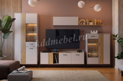 Комод со стеклом Доминика (Кашемир/Дуб крафт золотой)