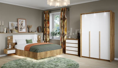 Тумба прикроватная 2 ящика Мишель (Дуб крафт золотой/Белый жемчуг)