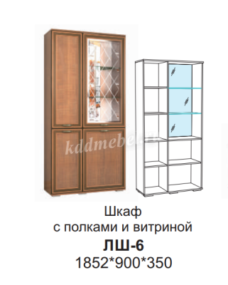 Шкаф с полками и витриной Ливорно ЛШ-6 (Дуб сонома)