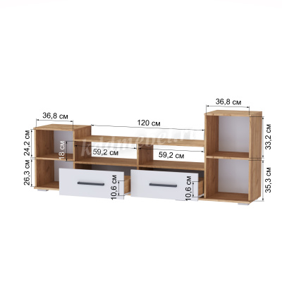 Тумба ТВ Парус-2 (Дуб крафт золотой/Белый древесные поры)