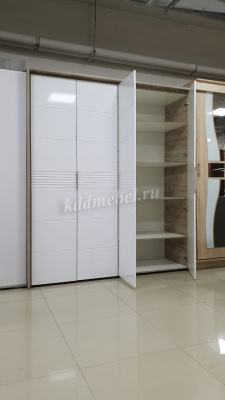 Шкаф Джулия 4-х дверный с порталом (Дуб крафт серый/Белый глянец)