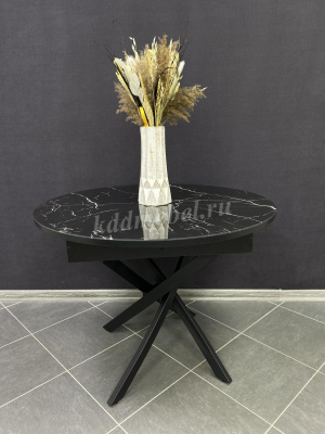 Стол обеденный раздвижной Арчи (Мрамор черный 074/Опоры черные)