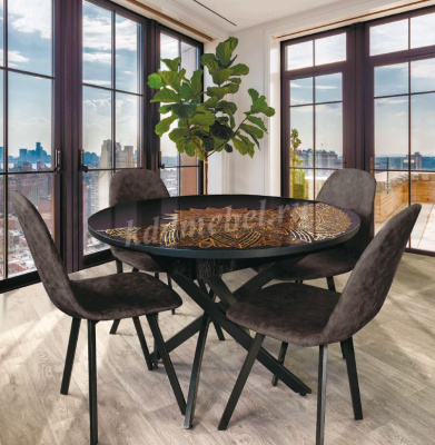 Стол обеденный раздвижной Арчи (Орнамент S249/Опоры черные)