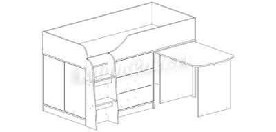 Кровать-чердак Каприз-6 мини с выкатным столом (Анкор белый)