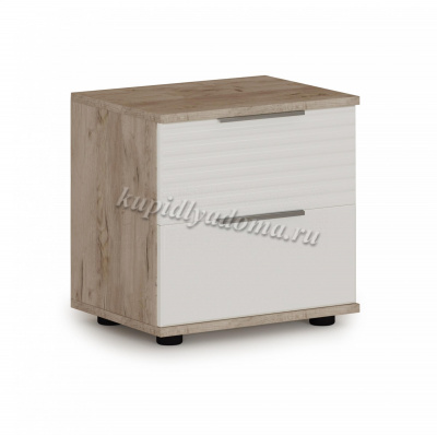 Тумба прикроватная 2 ящ Джулия (Дуб крафт серый/Белый глянец) 