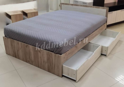 Кровать Гармония 1.4 с ящиками (Дуб крафт серый/Дуб крафт белый)